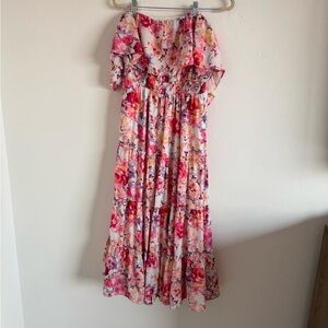 Peach Love California Floral Midi Dress - Pink and Red